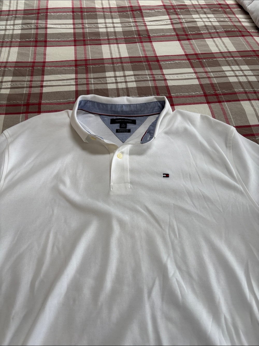 Tommy Hilfiger White Polo with Navy Contrast Collar